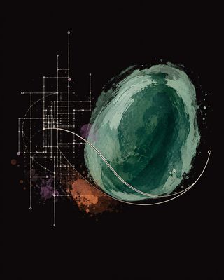 Hand-drawn illustration of a technical line-work structure whose single curved line reaches across to cradle an organic green brushwork form, in the Virtual Corners brand colors